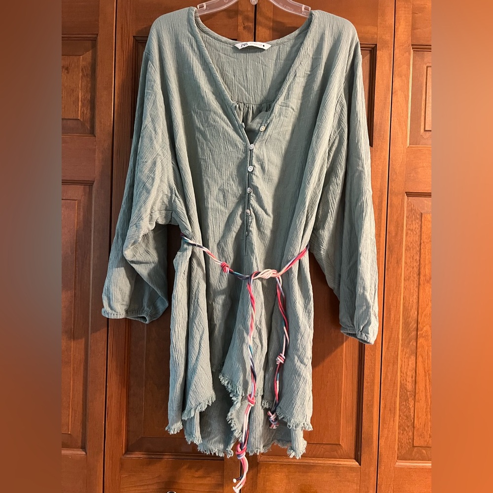 Zara Crinkled Sage Blouse